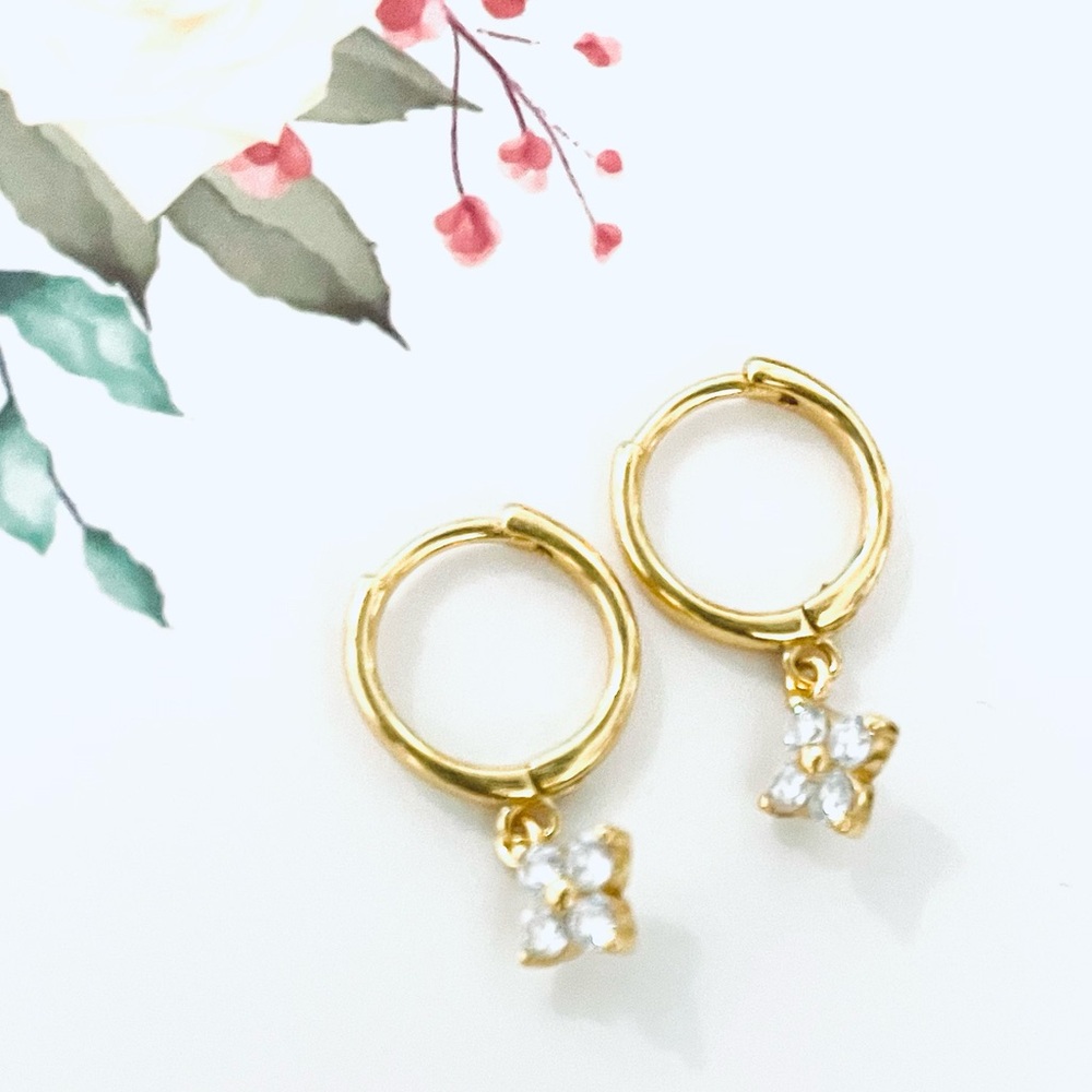New. Tiny Gold filled Hoop Earrings with Crystal Charms